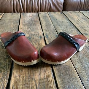 Vintage Swedish leather and wood clogs